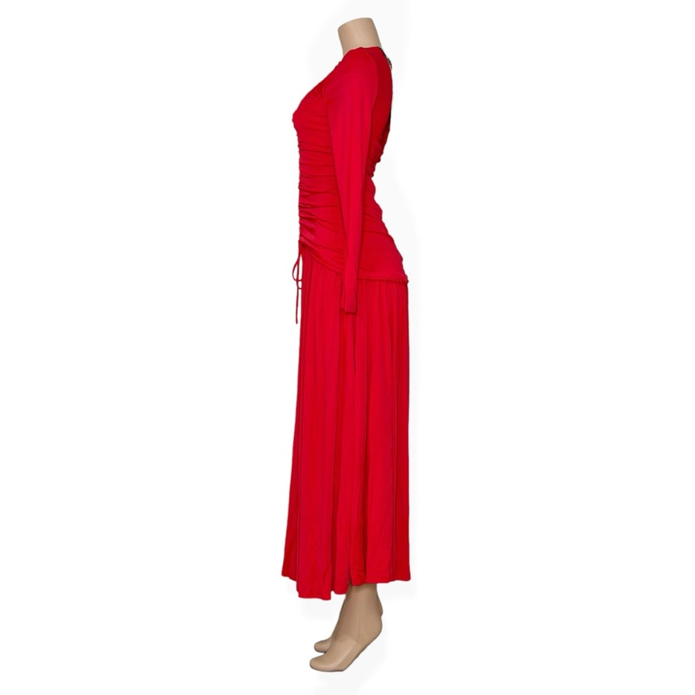 FARM Rio Red Long Sleeve Ruched Midi Dress - Picture 8 of 12